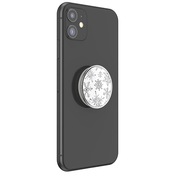 POPSOCKET White Silver Snowflake PREMIUM Metal Universal Pop Grip Phone Stand - Picture 7 of 10